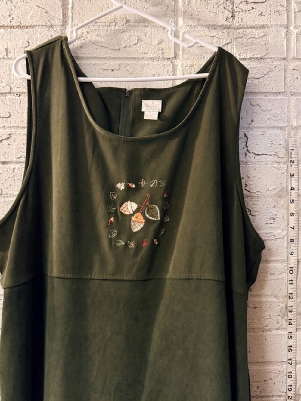 Vintage 22W Olive Green Embroidered Acorn Fall Maxi Dress
